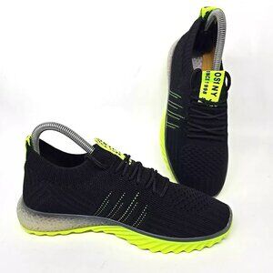 Omega Walk Athletic Shoes Black Neon Green Lace Up Sneakers Men's Size 7.5/40